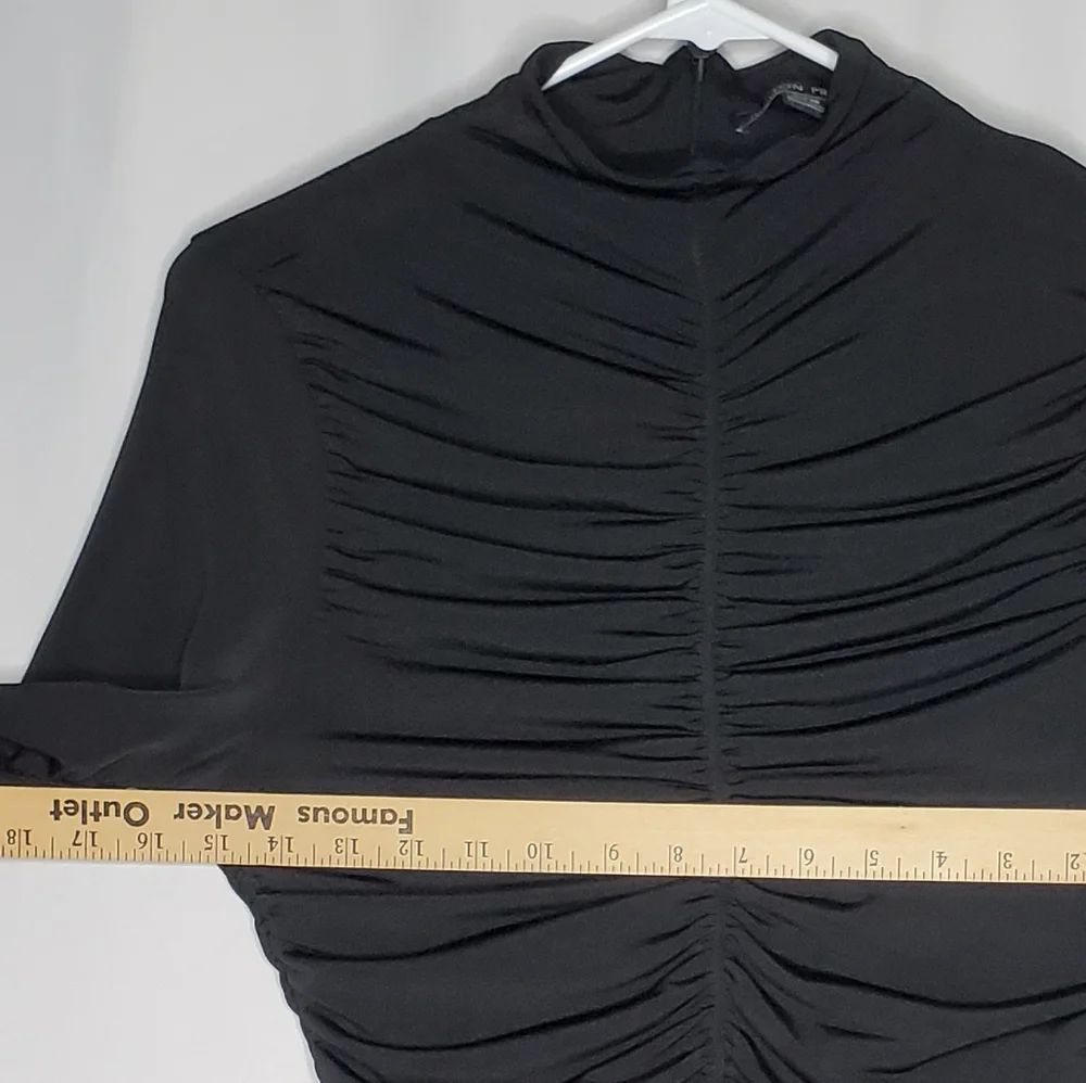 Boston Proper Top Womens XS Black Mesh Ruched Mock Zip Vtg Y2K Witchy Whimsigoth